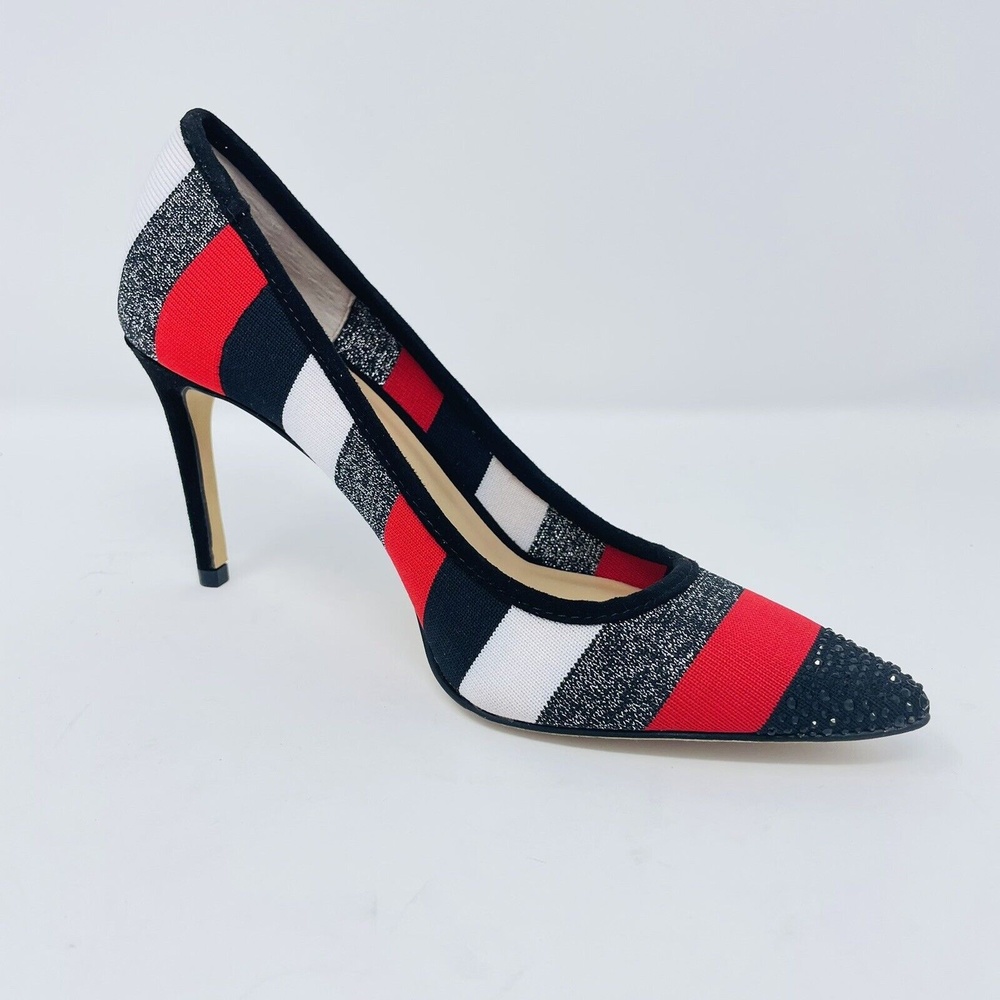 INC Khari 2 Pointed Toe Slip-On Heels Pumps in Red Black Silver Womans Shoes 6 M